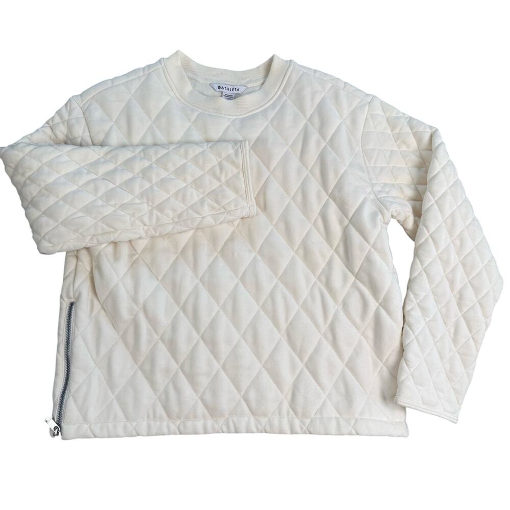 Athleta Retroplush Quilted Crewneck Sweatshirt Pullover Ivory S
